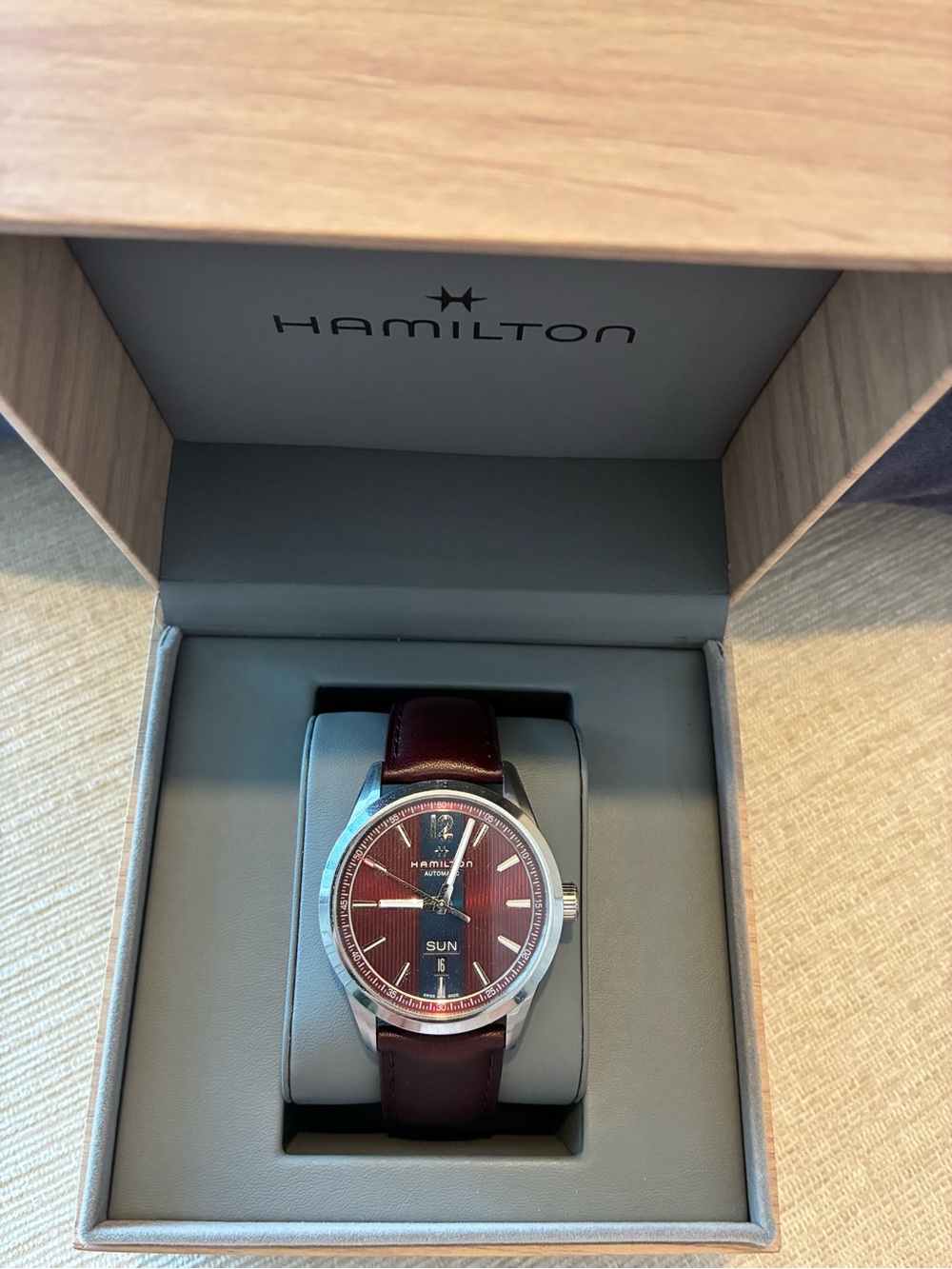 Hamilton Men's Burgundy Dial and Leather Strap Watch